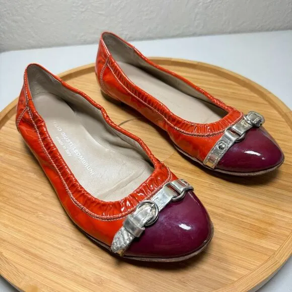 AGL Attilio Giusti Leombruni Ballet Flats 37 Italian Maroon Patent Leather Italy