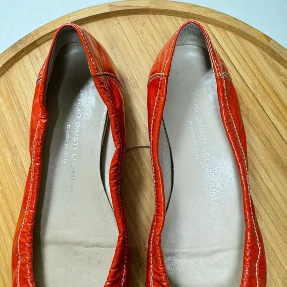 AGL Attilio Giusti Leombruni Ballet Flats 37 Italian Maroon Patent Leather Italy