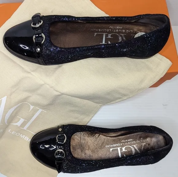 AGL Attilio Giusto Leombruni women's black shimmer ballet shoes flats 37 (US 6)