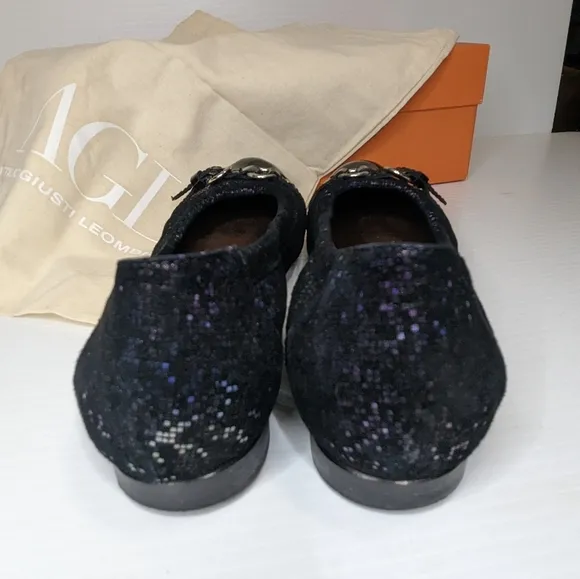 AGL Attilio Giusto Leombruni women's black shimmer ballet shoes flats 37 (US 6)