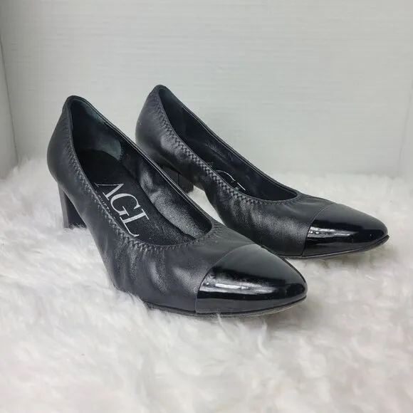 AGL Attilio Giusti Leombruni Women's Shoes 9 Black Leather Patent Cap Toe Pump