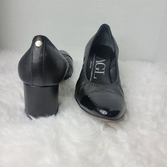 AGL Attilio Giusti Leombruni Women's Shoes 9 Black Leather Patent Cap Toe Pump