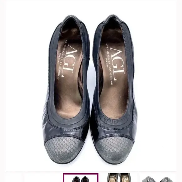AGL Black Patent Leather Capped Toe Pumps 38 1/2 -
