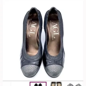 AGL Black Patent Leather Capped Toe Pumps 38 1/2 -
