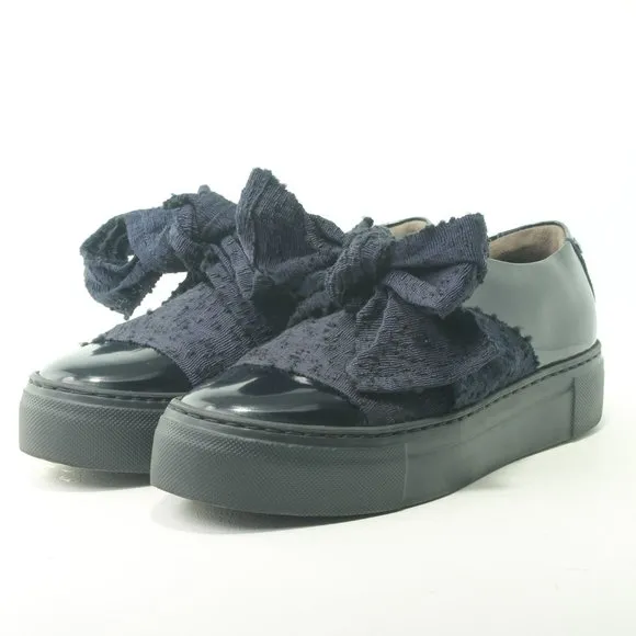AGL Black Platform Sneaker Patent Leather Blue Bow Women's Size EU 36 or US 6