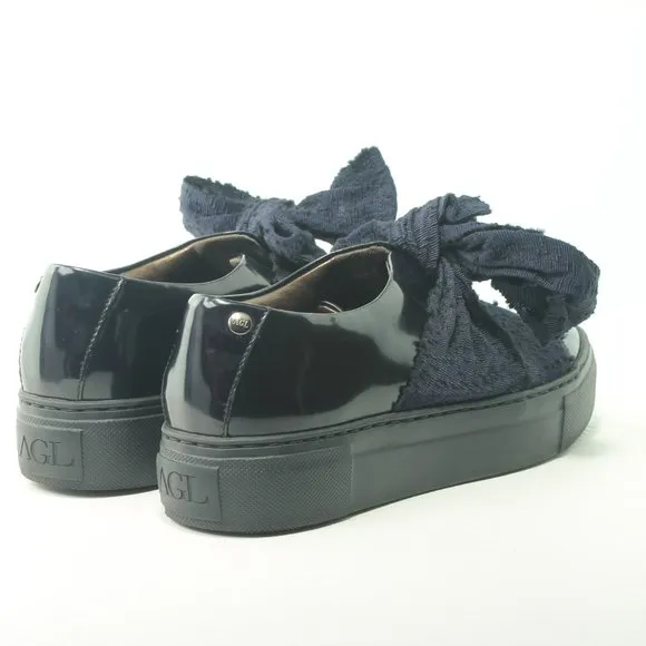 AGL Black Platform Sneaker Patent Leather Blue Bow Women's Size EU 36 or US 6