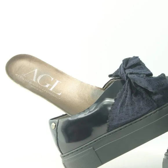 AGL Black Platform Sneaker Patent Leather Blue Bow Women's Size EU 36 or US 6