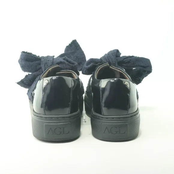 AGL Black Platform Sneaker Patent Leather Blue Bow Women's Size EU 36 or US 6