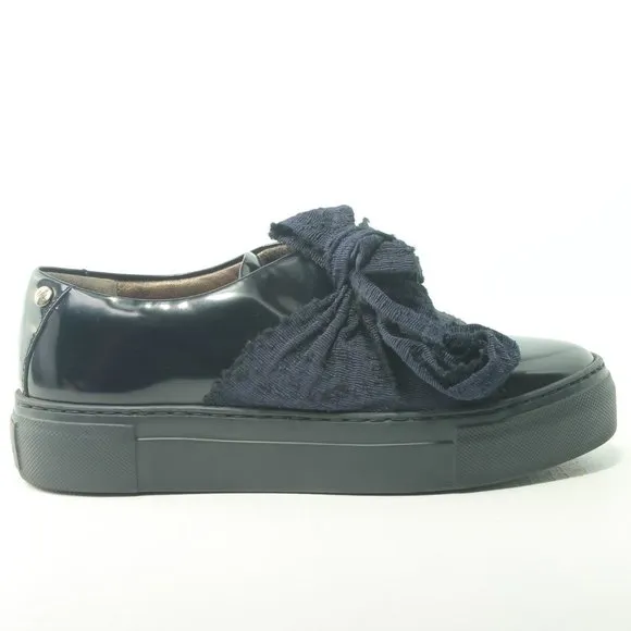 AGL Black Platform Sneaker Patent Leather Blue Bow Women's Size EU 36 or US 6