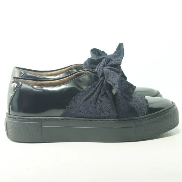 AGL Black Platform Sneaker Patent Leather Blue Bow Women's Size EU 36 or US 6
