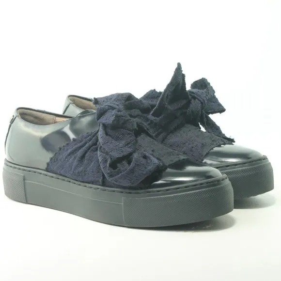 AGL Black Platform Sneaker Patent Leather Blue Bow Women's Size EU 36 or US 6
