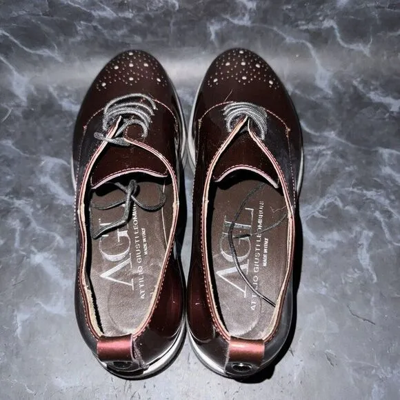 AGL Womens Parker Oxford Burgundy Patent Brogue Lace  Dress Shoe Size 37 US 7