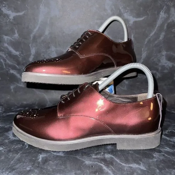 AGL Womens Parker Oxford Burgundy Patent Brogue Lace  Dress Shoe Size 37 US 7