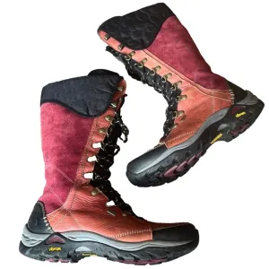 Ahnu Winter Hiking Tall Waterproof Boots Red Leather Black Women 8.5 UK7 EU 39.5