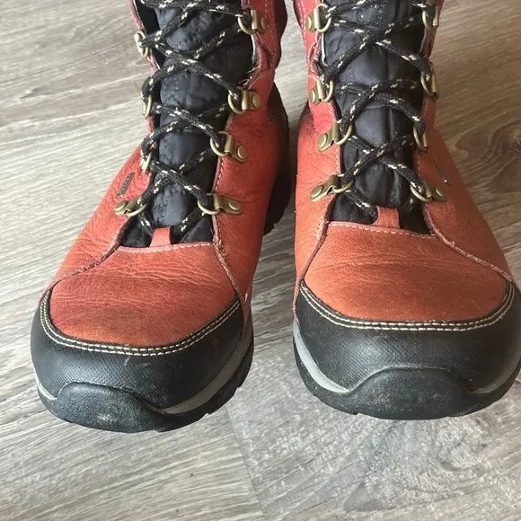 Ahnu Winter Hiking Tall Waterproof Boots Red Leather Black Women 8.5 UK7 EU 39.5