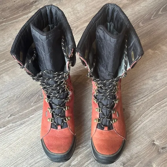 Ahnu Winter Hiking Tall Waterproof Boots Red Leather Black Women 8.5 UK7 EU 39.5