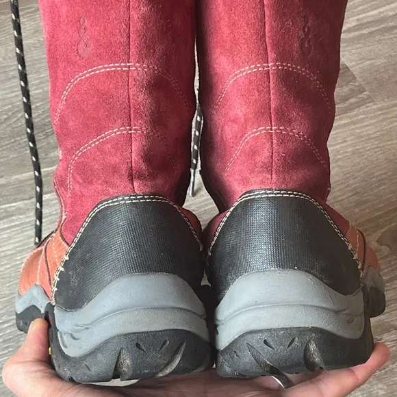 Ahnu Winter Hiking Tall Waterproof Boots Red Leather Black Women 8.5 UK7 EU 39.5