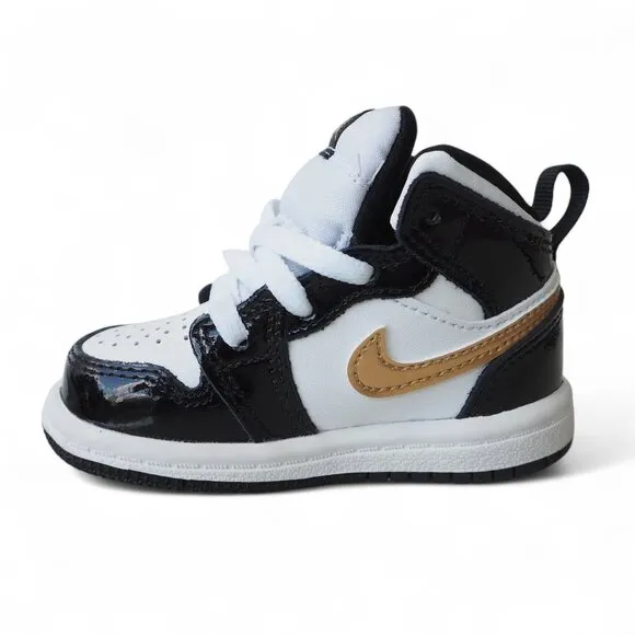 Air Jordan 1 Mid Patent SE TD 'Black Gold' Sneakers BQ6933-007 Infant 5C