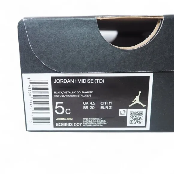 Air Jordan 1 Mid Patent SE TD 'Black Gold' Sneakers BQ6933-007 Infant 5C