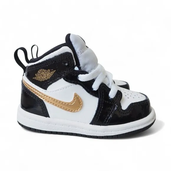Air Jordan 1 Mid Patent SE TD 'Black Gold' Sneakers BQ6933-007 Infant 5C