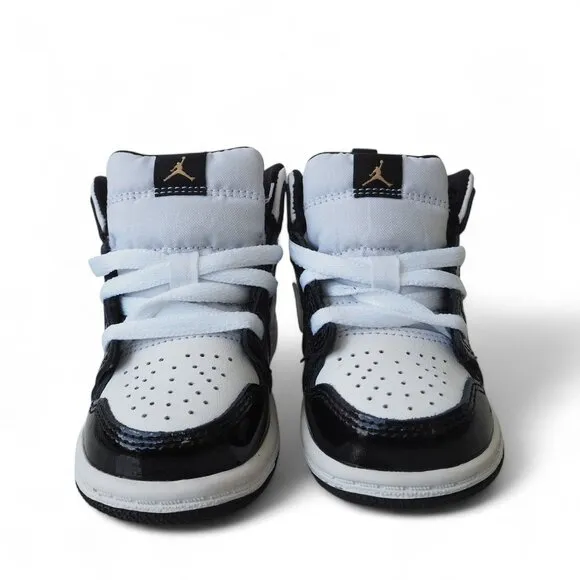 Air Jordan 1 Mid Patent SE TD 'Black Gold' Sneakers BQ6933-007 Infant 5C