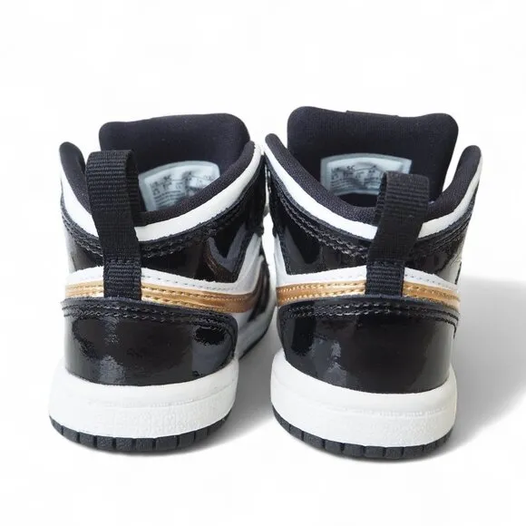 Air Jordan 1 Mid Patent SE TD 'Black Gold' Sneakers BQ6933-007 Infant 5C