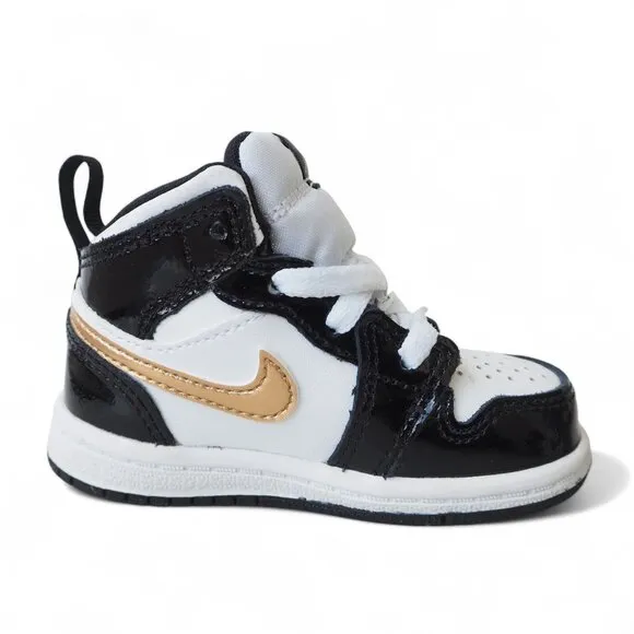 Air Jordan 1 Mid Patent SE TD 'Black Gold' Sneakers BQ6933-007 Infant 5C