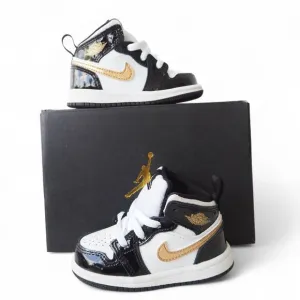 Air Jordan 1 Mid Patent SE TD 'Black Gold' Sneakers BQ6933-007 Infant 5C