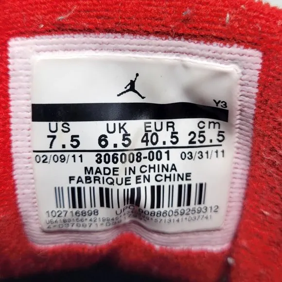Air Jordan 11 XI Retro Low IE 'Black Red' BRED 2011 306008-001 7.5 1 4 6 12 13