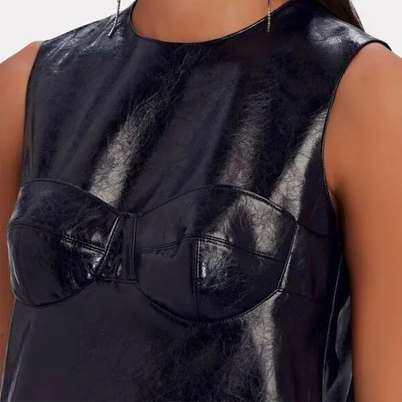 AKNVAS Dress Faux Leather Storm Bustier Black Shift Tank Dress Size 2