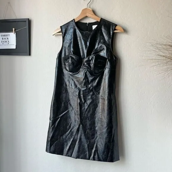 AKNVAS Dress Faux Leather Storm Bustier Black Shift Tank Dress Size 2