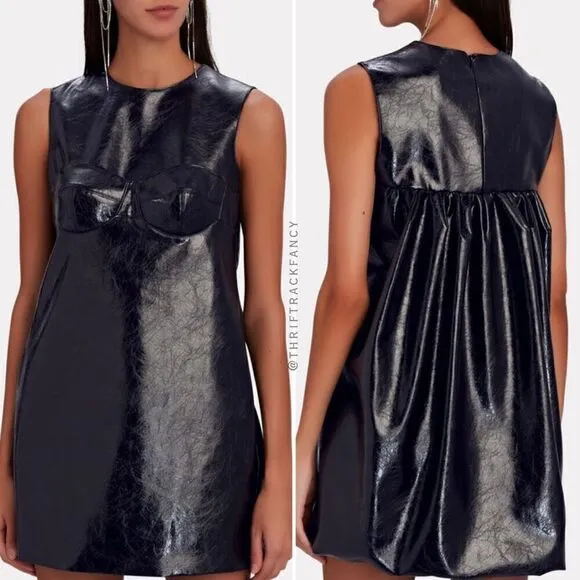 AKNVAS Dress Faux Leather Storm Bustier Black Shift Tank Dress Size 2