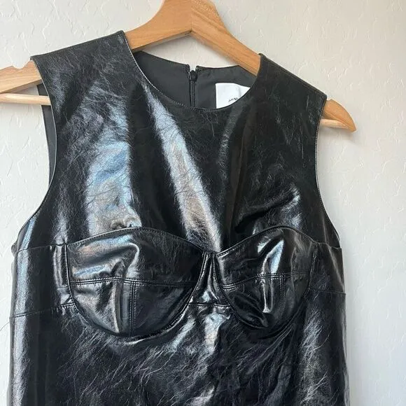 AKNVAS Dress Faux Leather Storm Bustier Black Shift Tank Dress Size 2