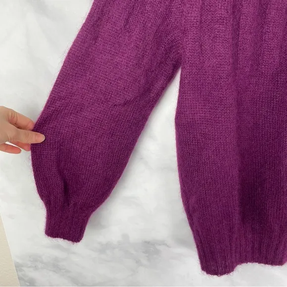 Alberta Ferretti Mohair Chunky Knit Balloon Sleeve Sweater Top Designer Purple S