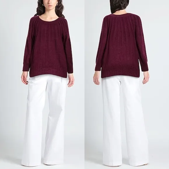 Alberta Ferretti Mohair Chunky Knit Balloon Sleeve Sweater Top Designer Purple S