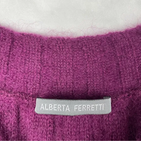 Alberta Ferretti Mohair Chunky Knit Balloon Sleeve Sweater Top Designer Purple S