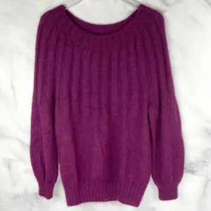 Alberta Ferretti Mohair Chunky Knit Balloon Sleeve Sweater Top Designer Purple S