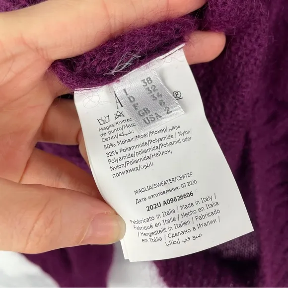 Alberta Ferretti Mohair Chunky Knit Balloon Sleeve Sweater Top Designer Purple S
