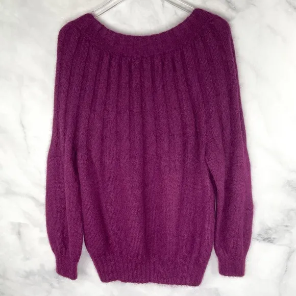 Alberta Ferretti Mohair Chunky Knit Balloon Sleeve Sweater Top Designer Purple S