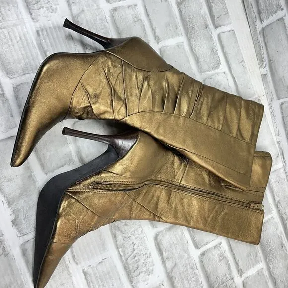 Aldo Vintage Y2K Mid Calf Metallic Gold Pointed Toe Women's Size 39 Heel Boots