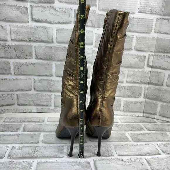 Aldo Vintage Y2K Mid Calf Metallic Gold Pointed Toe Women's Size 39 Heel Boots