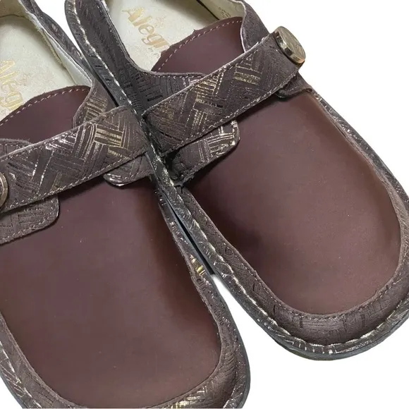 Alegria by PG Lite Brown Gold DEN-589W Leather Dena Clogs Size EUR 38 - US 8/8.5