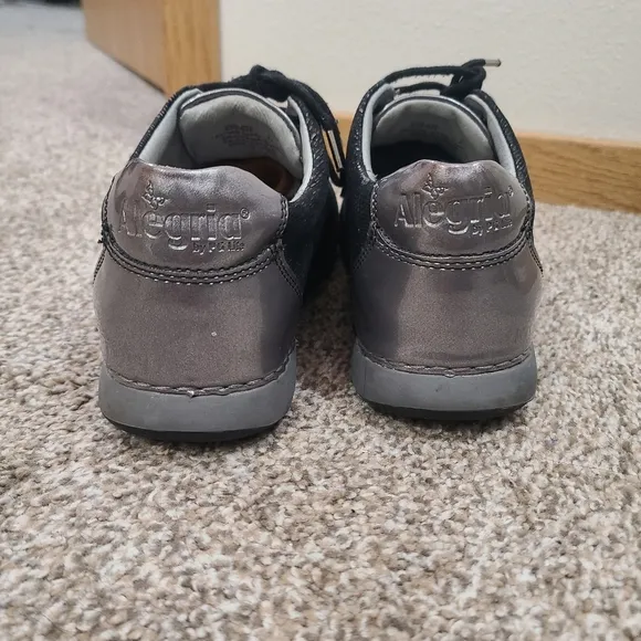 Alegria Essence Pewter Finery orthopedic comfort metallic leather sneakers