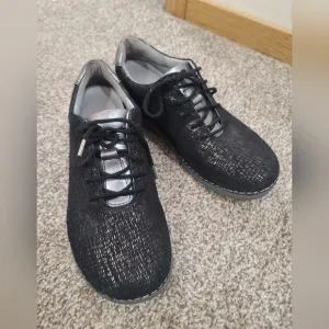 Alegria Essence Pewter Finery orthopedic comfort metallic leather sneakers