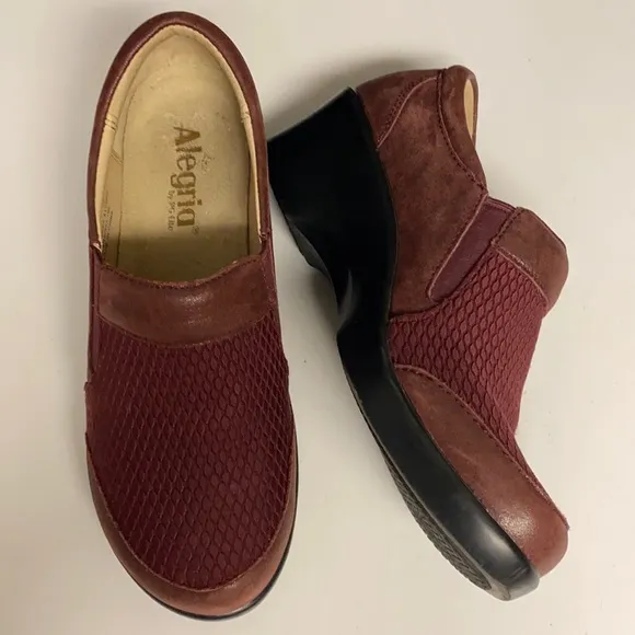 Alegria PG Lite Wine Patterned Fabric Leather Slip On Shoes Size 39
