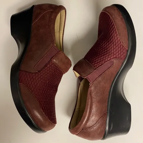 Alegria PG Lite Wine Patterned Fabric Leather Slip On Shoes Size 39
