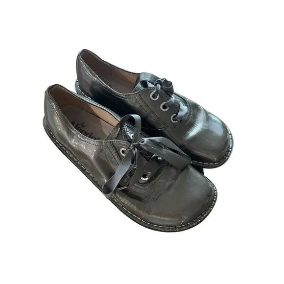 Alegria Womens Green Lace Up Patent Leather Round Toe Oxford Shoes Size 39