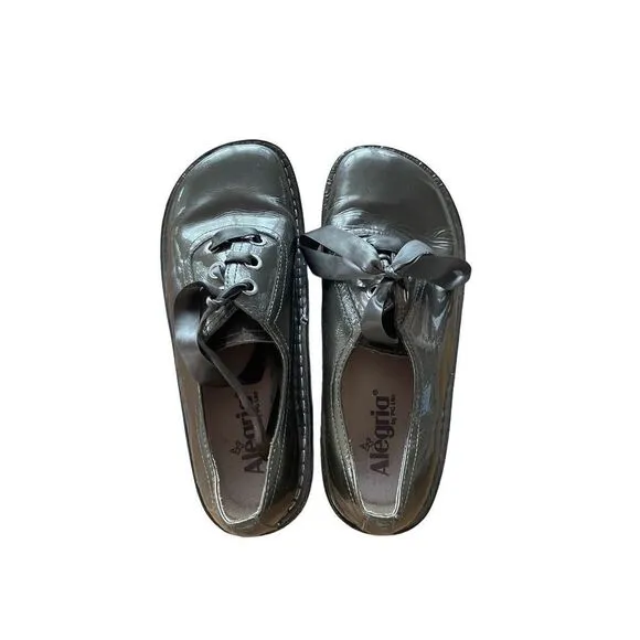 Alegria Womens Green Lace Up Patent Leather Round Toe Oxford Shoes Size 39