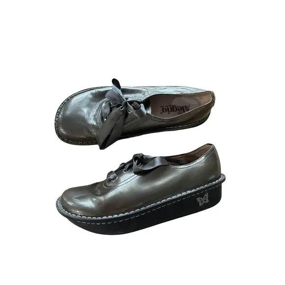 Alegria Womens Green Lace Up Patent Leather Round Toe Oxford Shoes Size 39