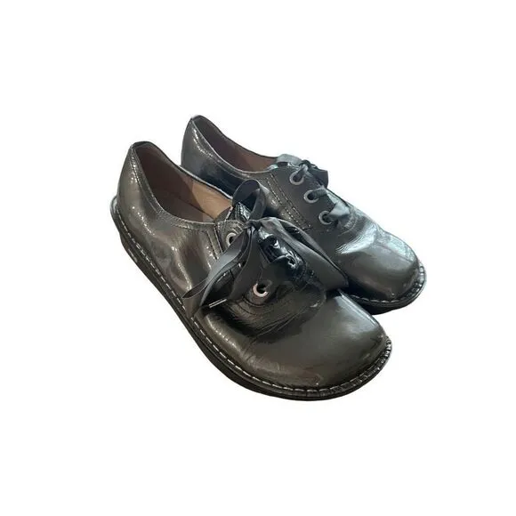 Alegria Womens Green Lace Up Patent Leather Round Toe Oxford Shoes Size 39